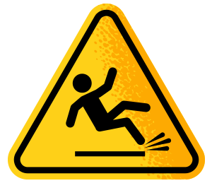 A yellow slip hazard sign